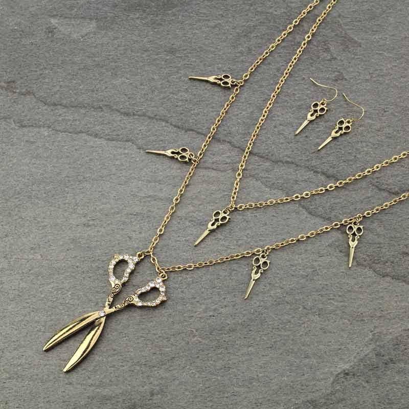 Scissors Pendant Necklace and Earring Set