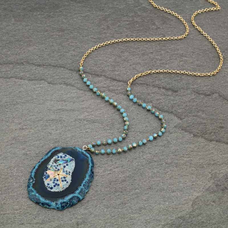 Starfish with Glass Beads and Druzy Stone Long Necklace - Image 3