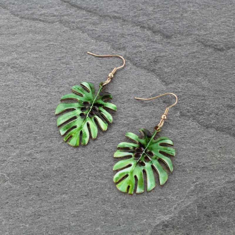 Palm Tree Leaf Print Fish Hook Earrings