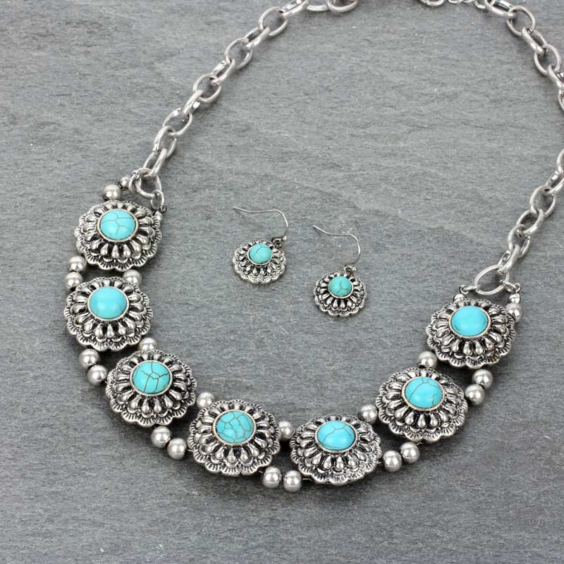 Western Conchos Stone Necklace Set