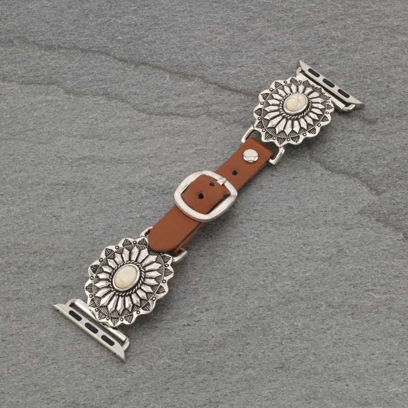 Large Western Concho Apple Watch Leather Band