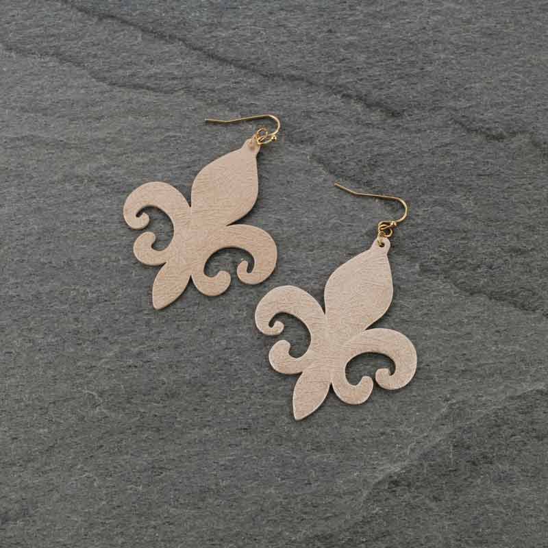 Synthetic Fleur De Lis Leather Fish Hook Earrings