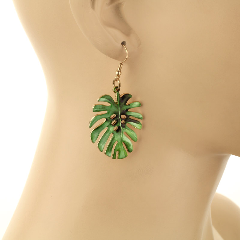 Palm Tree Leaf Print Fish Hook Earrings - Image 2
