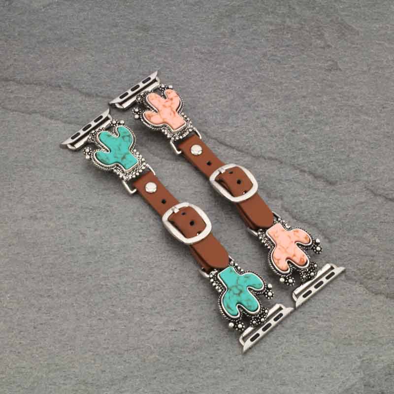 Western Cactus Apple Watch Leather Band - Image 2