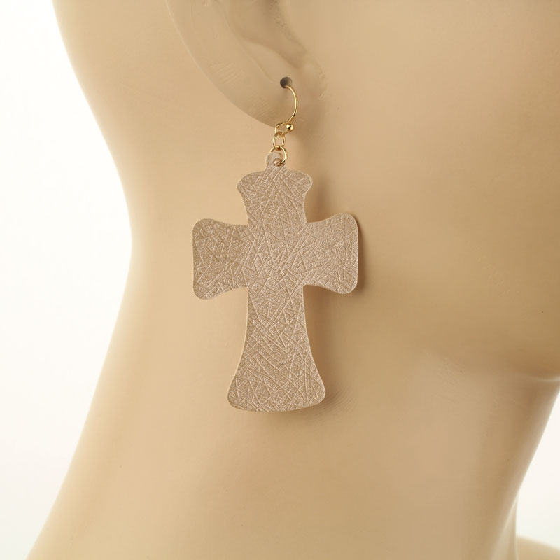 Synthetic Cross Leather Fish Hook Earrings - Image 2