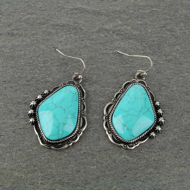 Western Large Turquoise Fish Hook Earrings