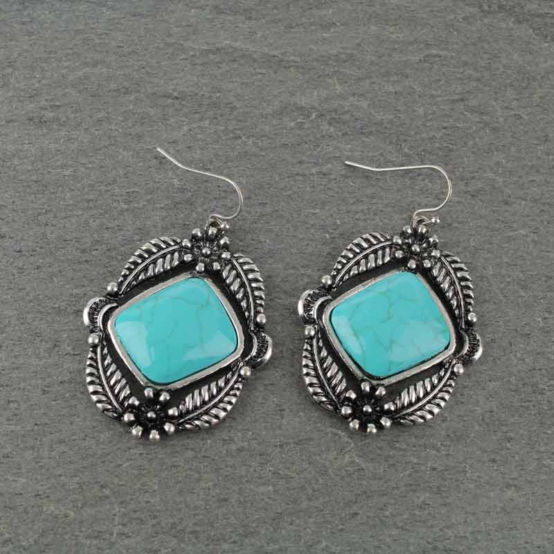 Western Large Turquoise Fish Hook Earrings