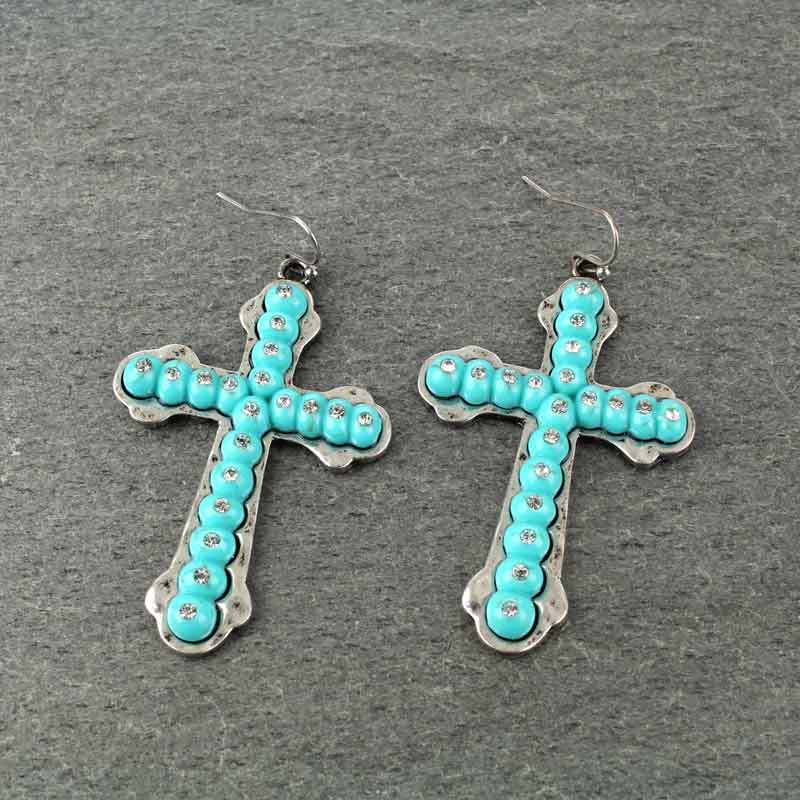 Western Cross Turquoise Fish Hook Earrings