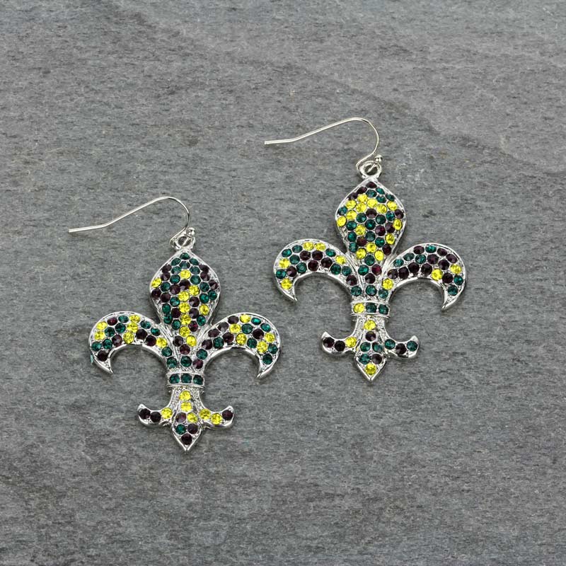 Fleur De Lis "Mardi Gras" Rhinestone Earrings