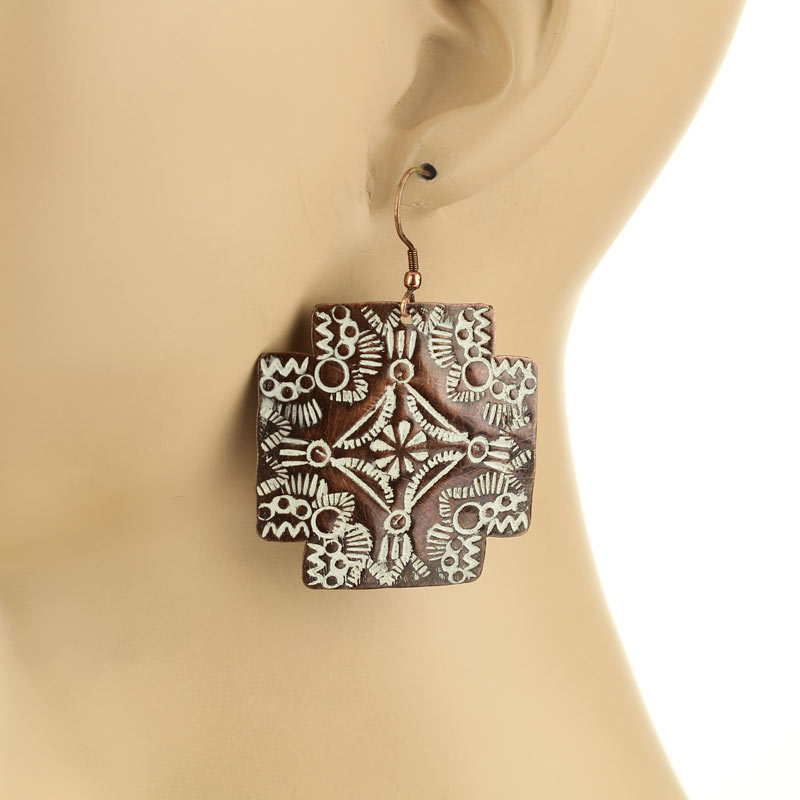 Handmade Western Textured Fish Hook Earrings - Image 2