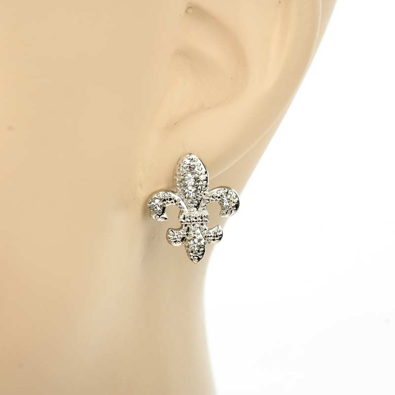 Fleur De Lis Rhinestone Earrings - Image 2