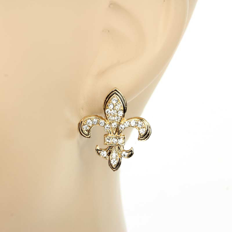 Fleur De Lis Rhinestone Earrings - Image 2
