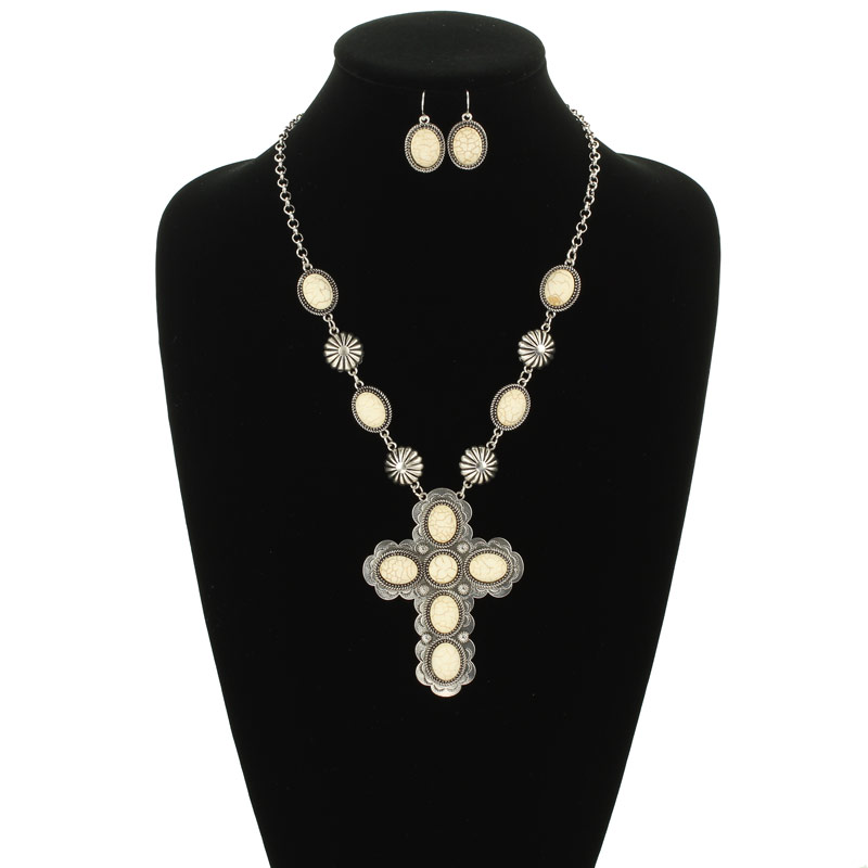 Western Turquoise Cross Necklace Set - Image 2