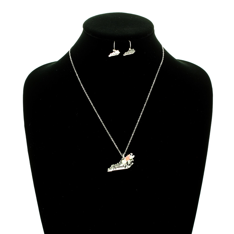 Kentucky State Map Script Floral Necklace Set - Image 2
