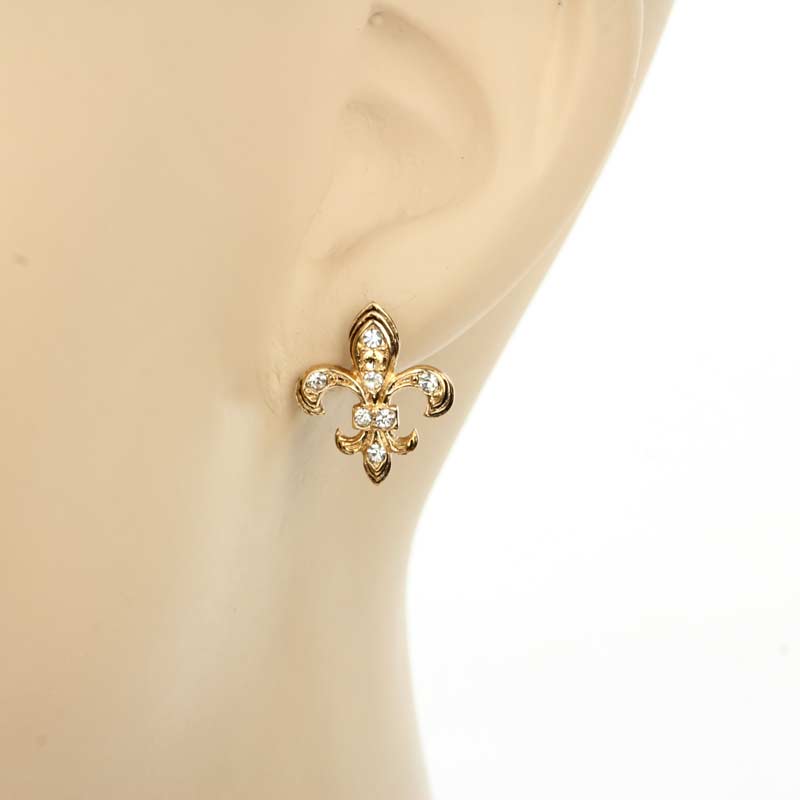 Fleur De Lis Rhinestone Earrings - Image 2
