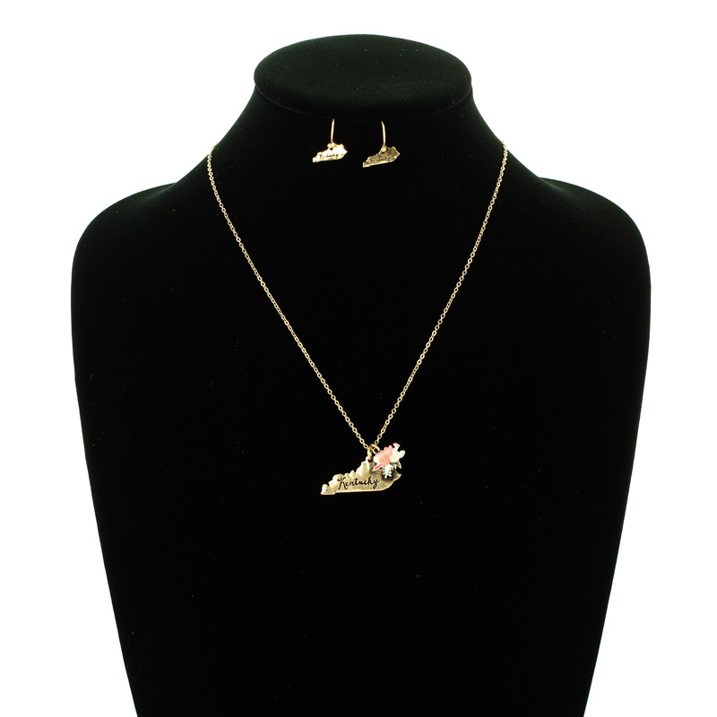 Kentucky State Map Script Floral Necklace Set - Image 2