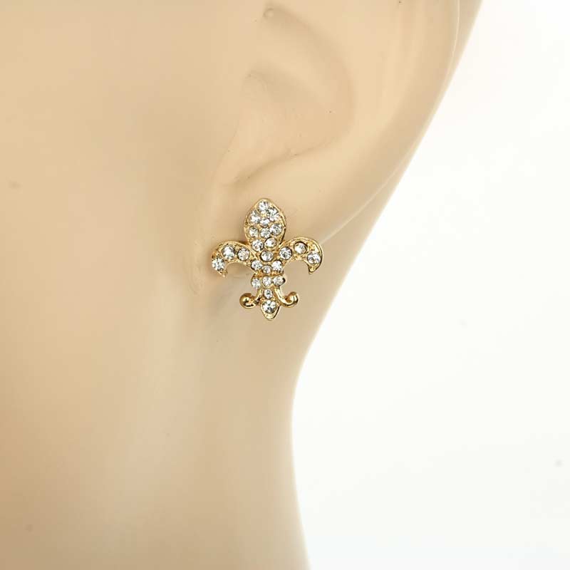 Fleur De Lis Rhinestone Earrings - Image 2
