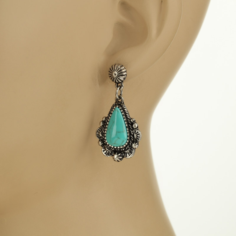 Western Teardrop Turquoise Post Earrings - Image 2