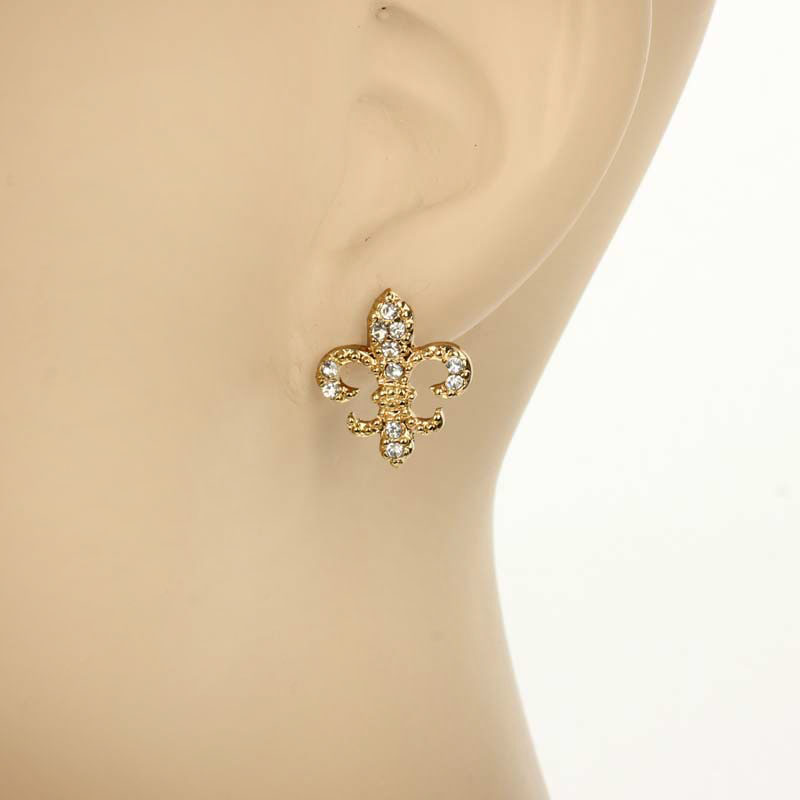 Fleur De Lis Rhinestone Earrings - Image 2