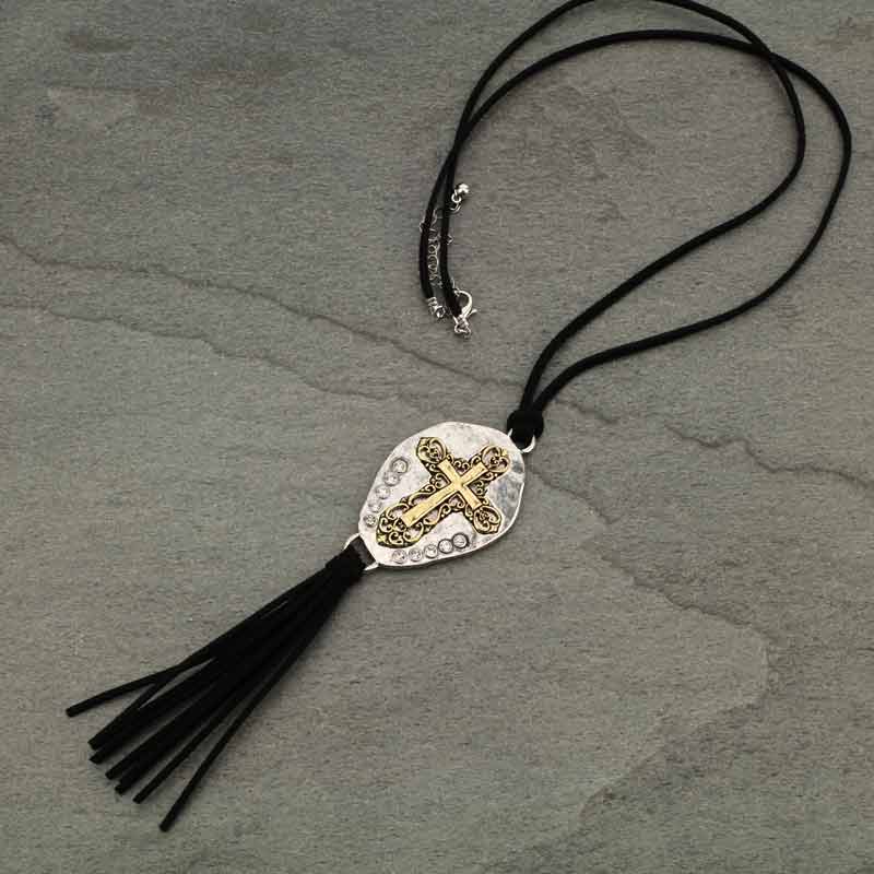 Western Style Cross with Suede Necklace
