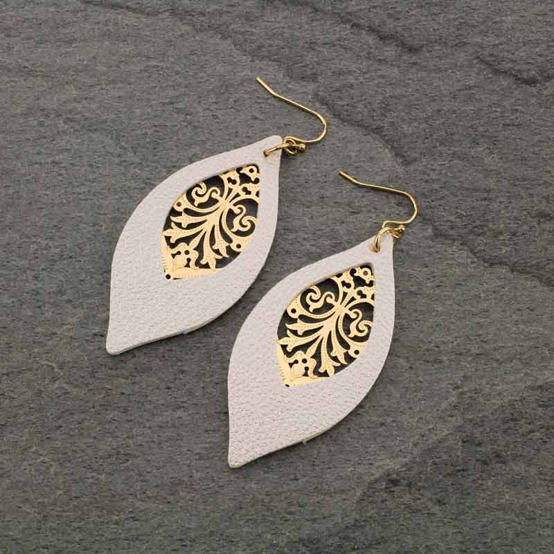 Synthetic Marquise Leather Fish Hook Earrings