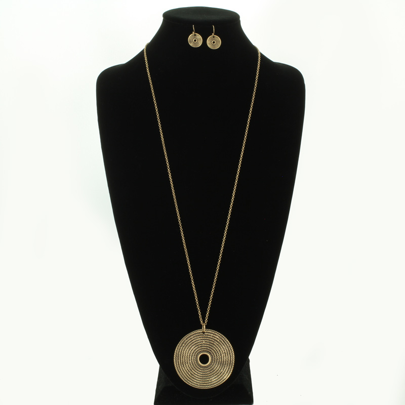Round Circle Pendant Necklace Set - Image 2