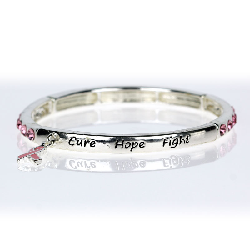 Pink Ribbon with Message Stretch Bracelet