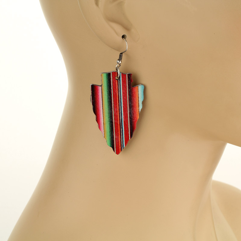 Navajo Style Arrowhead Wood Fish Hook Earrings - Image 2
