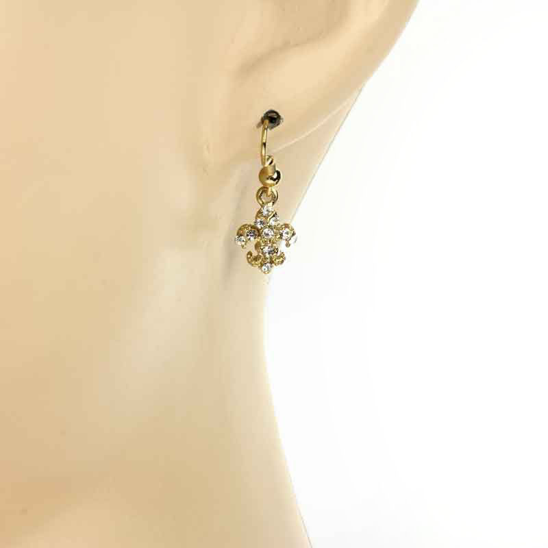 Fleur De Lis Rhinestone Earrings - Image 2