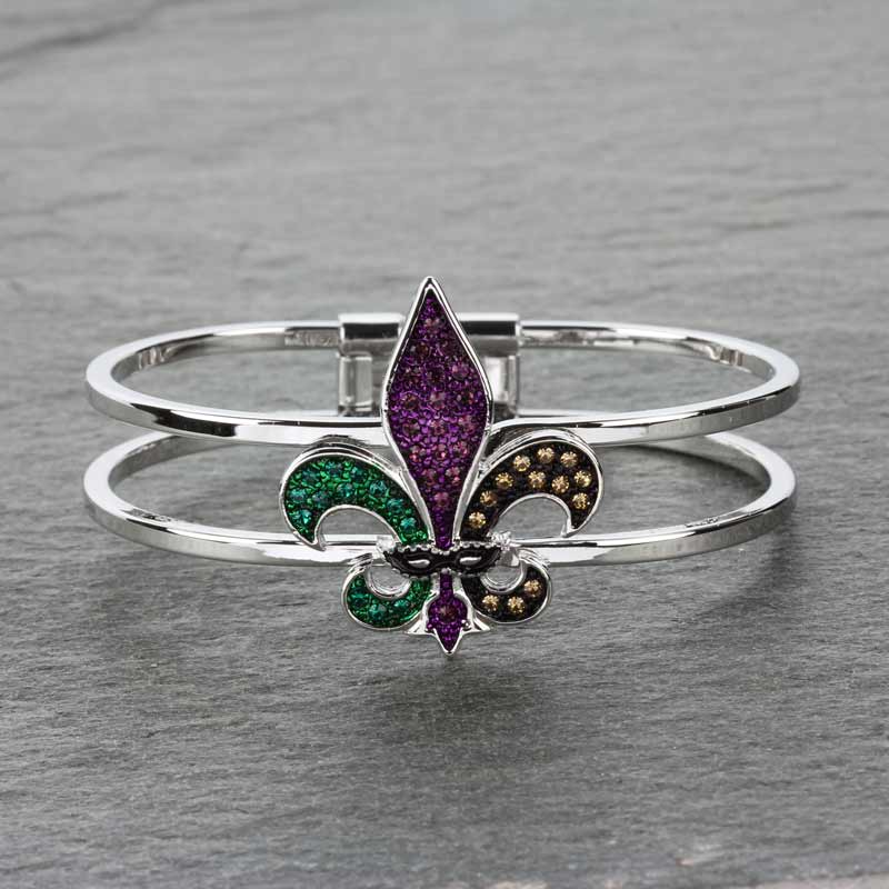 Fleur De Lis Rhinestone Bangle Bracelet