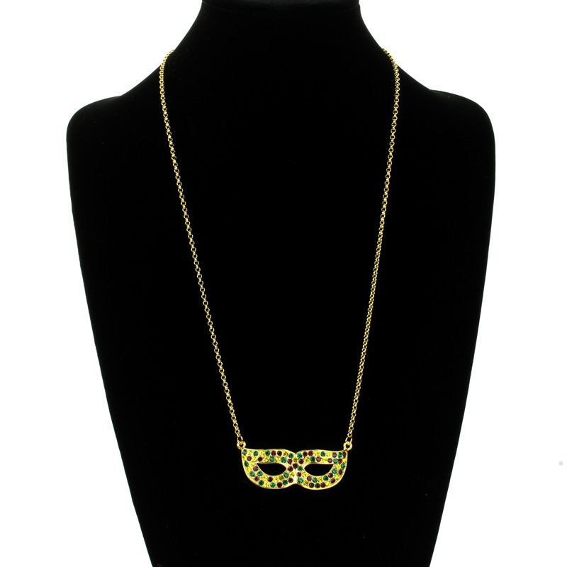Mardi Gras Color Mask Pendant Necklace - Image 2