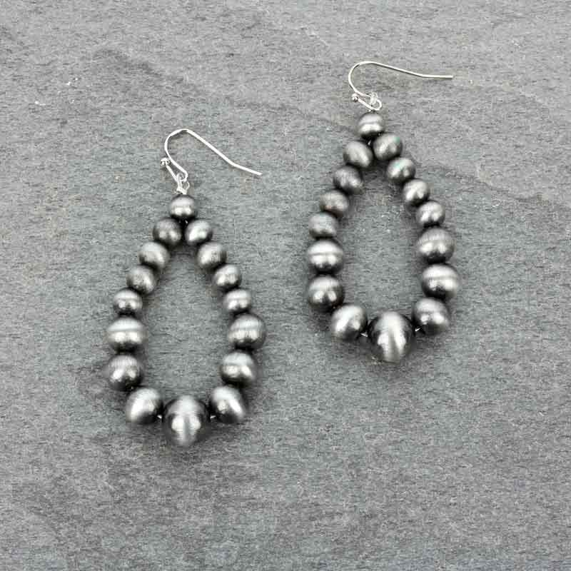 Navajo Style Pearl Tear Drop Fish Hook Earrings