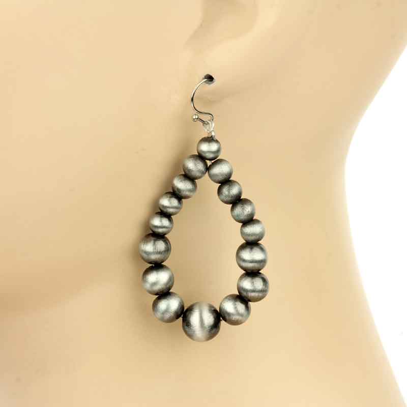 Navajo Style Pearl Tear Drop Fish Hook Earrings - Image 2