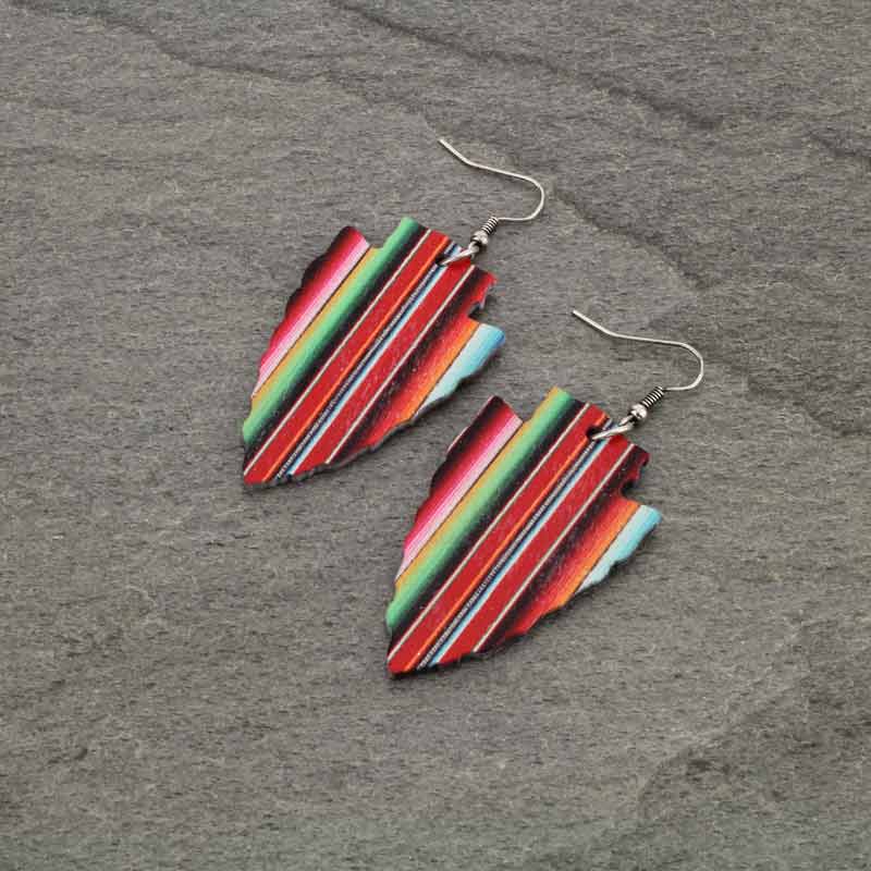 Navajo Style Arrowhead Wood Fish Hook Earrings