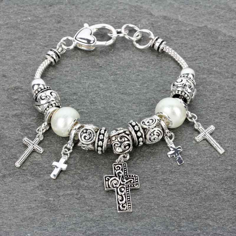 Cross Pandora Style Charm Bracelet