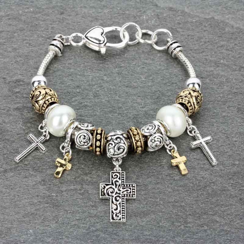 Cross Pandora Style Charm Bracelet