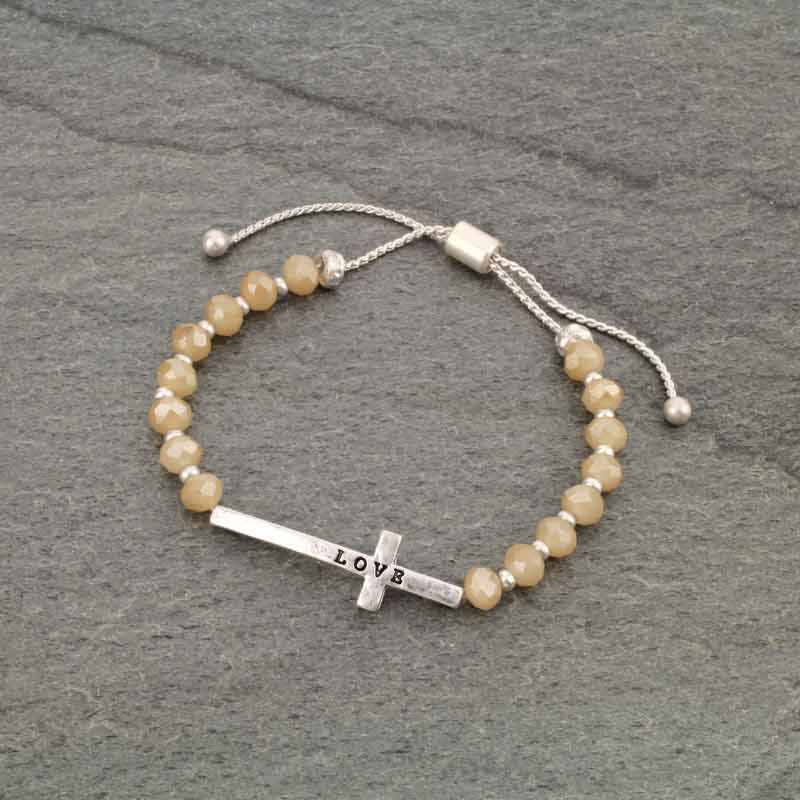 Cross "LOVE" Charm Glass Bead Adjustable Bracelet