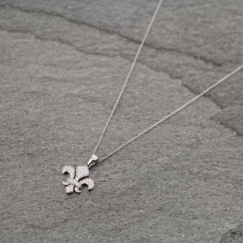 Small Size 925 Sterling Silver Fleur De Lis Pendant Necklace