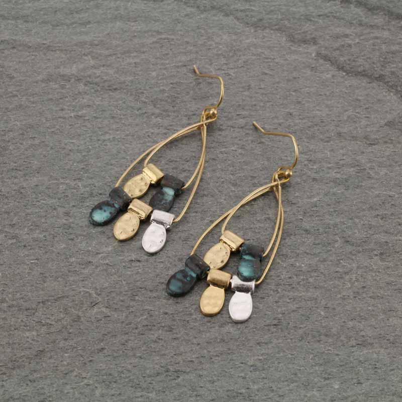 Open Teardrop with 5 Charms Fish Hook Earrings