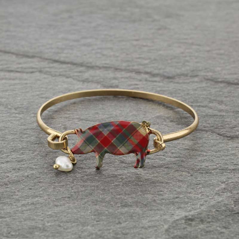 Pig Plaid Print Wire Bracelet