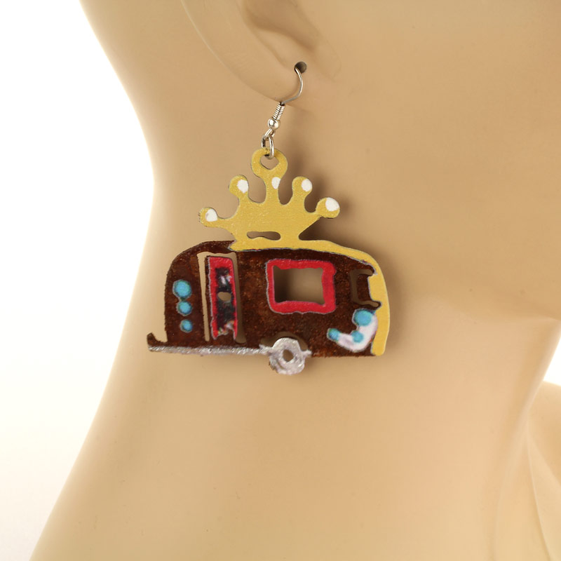 Camping Car Painted Rustic Metal Earrings - Image 3