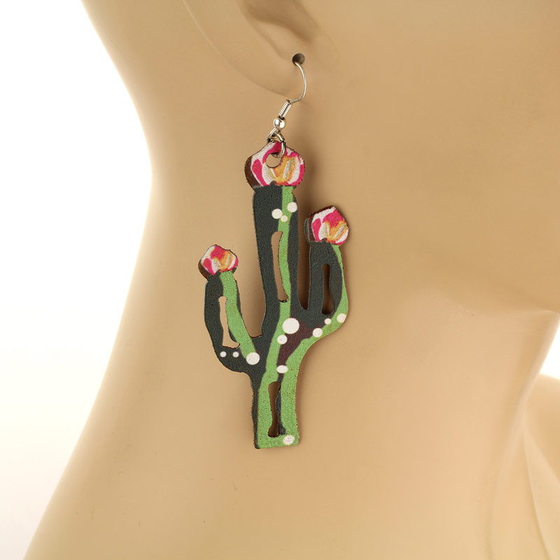 Cactus Painted Rustic Metal Earrings - Image 3