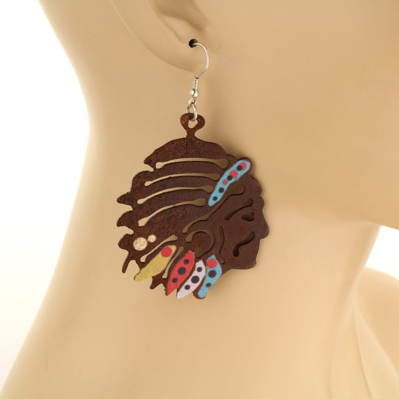 Indian Chief Painted Rustic Metal Earrings - Image 2