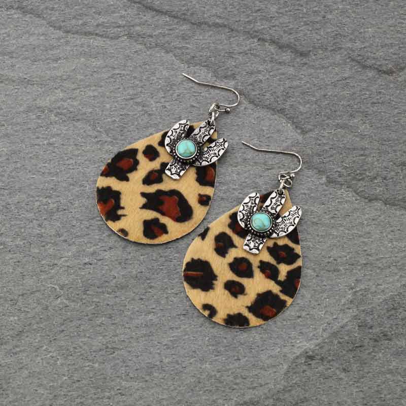 Cactus Charm Leather Fish Hook Earrings