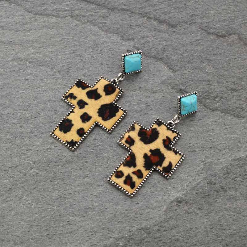 Cross Leather Drop Post Earrings