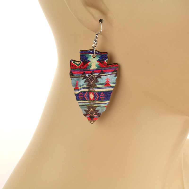 Navajo Style Arrowhead Wood Fish Hook Earrings - Image 2