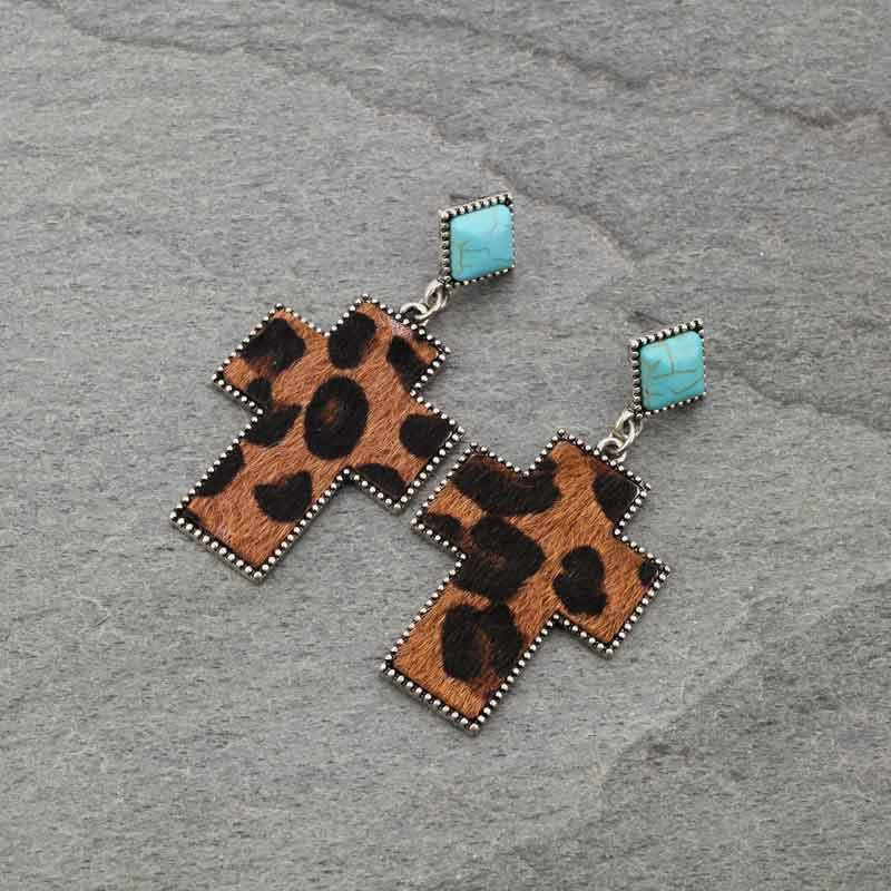 Cross Leather Drop Post Earrings