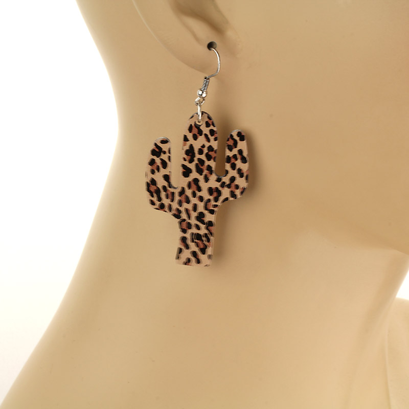 Navajo Style Cactus Wood Fish Hook Earrings - Image 2