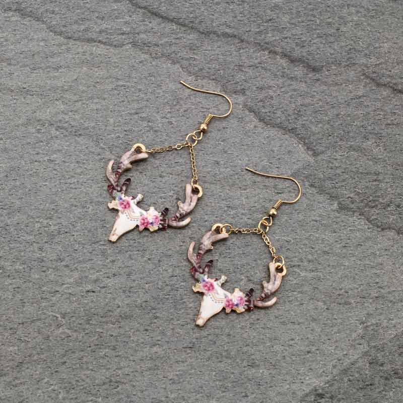 Floral Deer Antlers Fish Hook Earrings