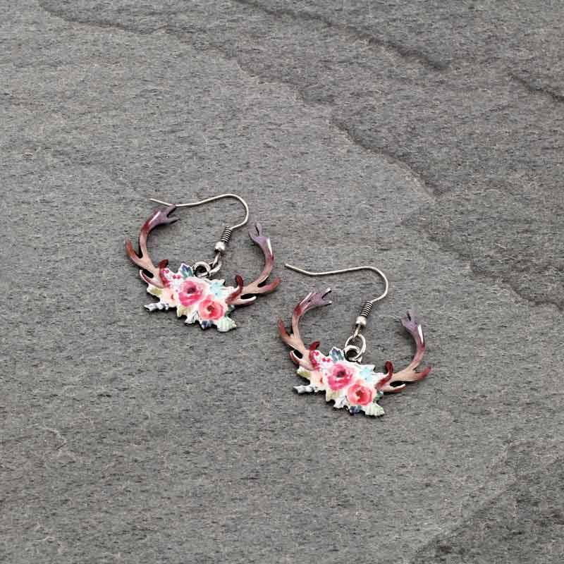Floral Antlers Fish Hook Earrings